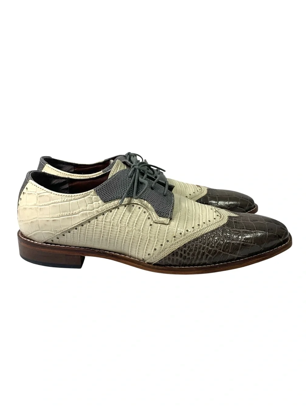 Stacy Adams Gregorio Men's 25473 Wingtip Oxford Grey Cream Size 10.5 M
